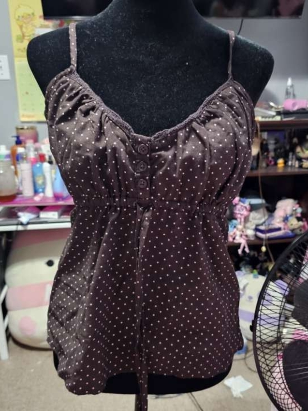 Polka Dot Spaghetti Strap Tank Top - Brown